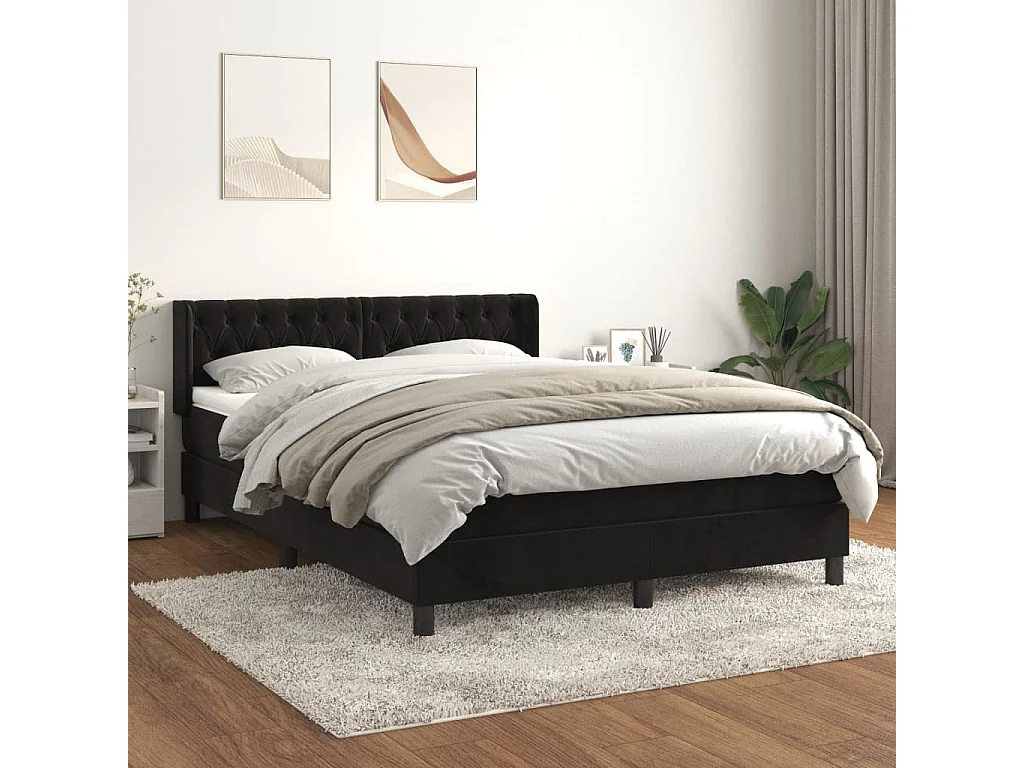 Sommier à lattes de lit avec matelas Noir 140x190 Velours