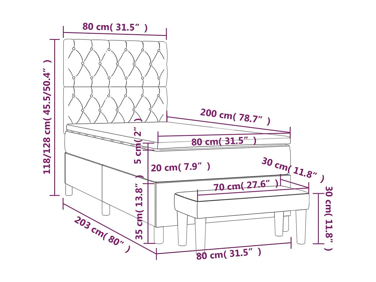 Sommier à lattes de lit avec matelas Bleu 80x200 Tissu