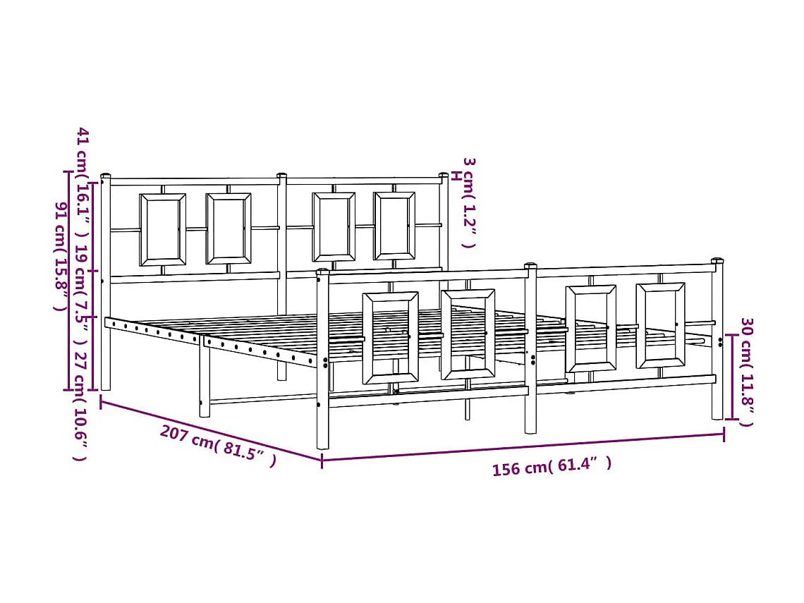 Cadre de lit métal avec tête de lit-pied de lit blanc 150x200
