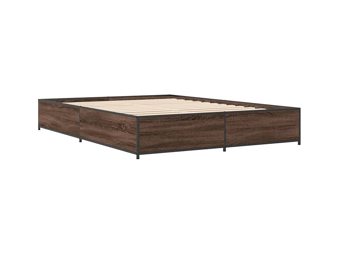Cadre de lit chêne marron 150x200 bois d'ingénierie et métal