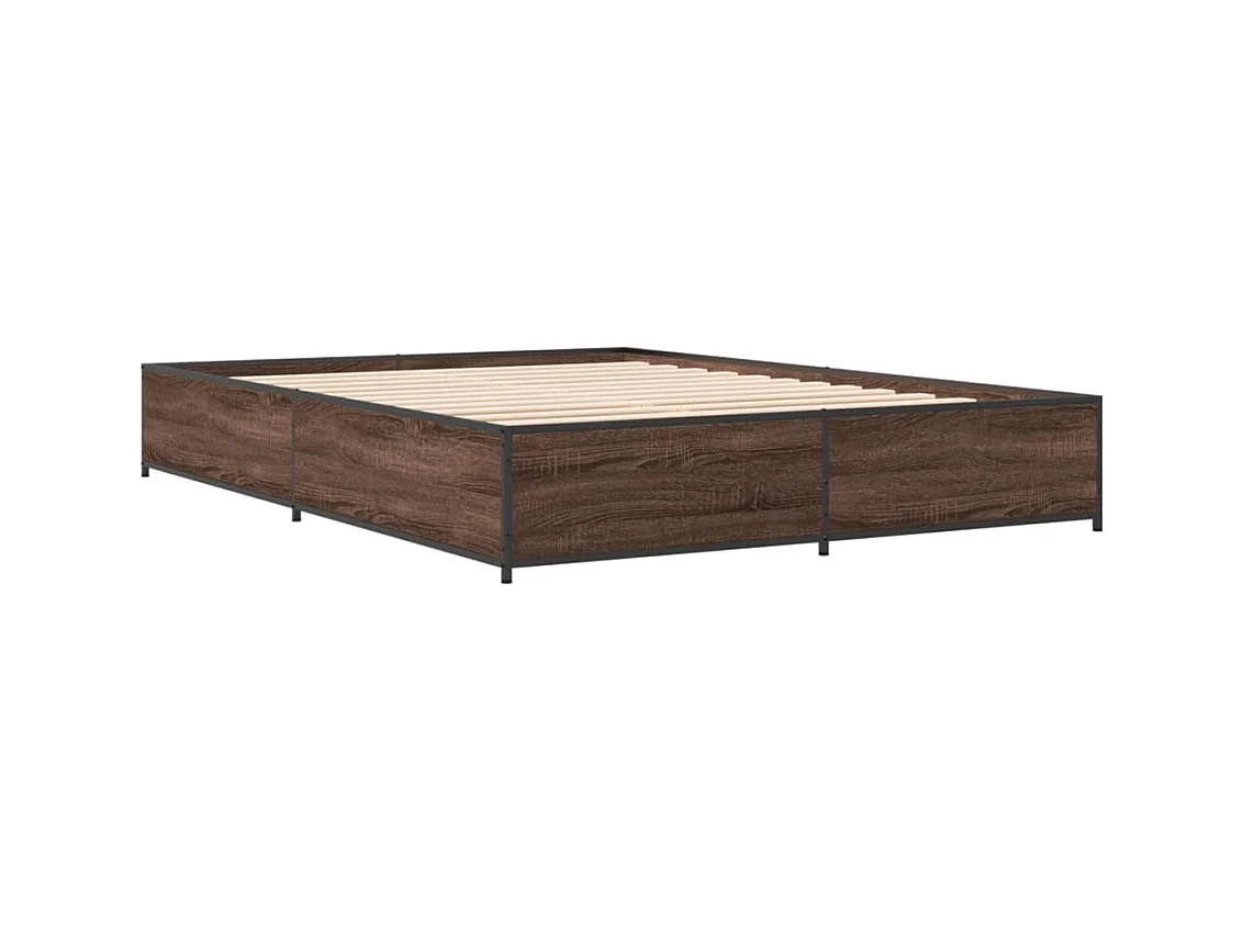 Cadre de lit chêne marron 150x200 bois d'ingénierie et métal