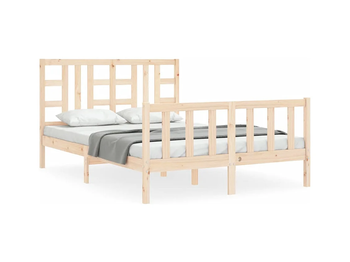 Bedframe met hoofdbord massief hout 140x190 cm