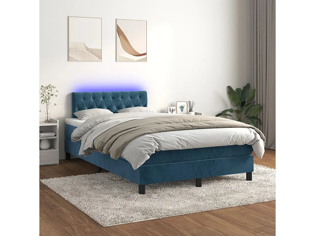 Sommier à lattes de lit avec matelas LED Bleu foncé 120x200