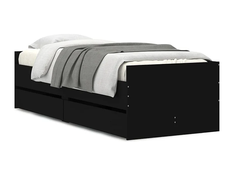 Cadre de lit avec tiroirs noir 90x200