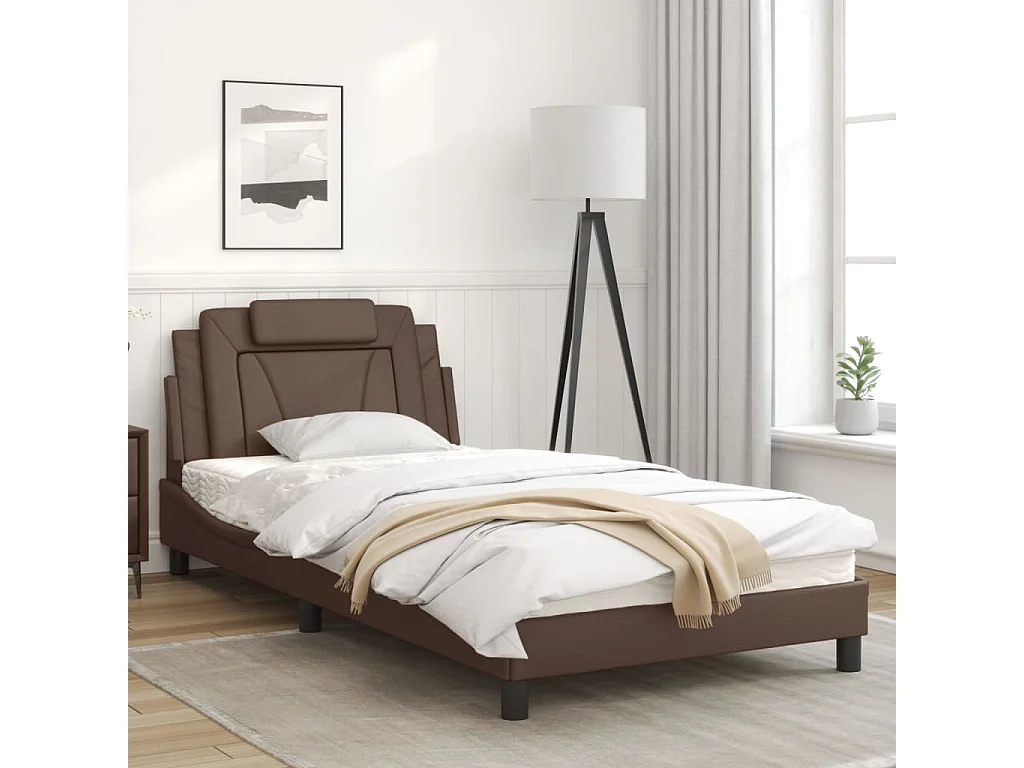 Cadre de lit avec lumières LED marron 100x200 similicuir