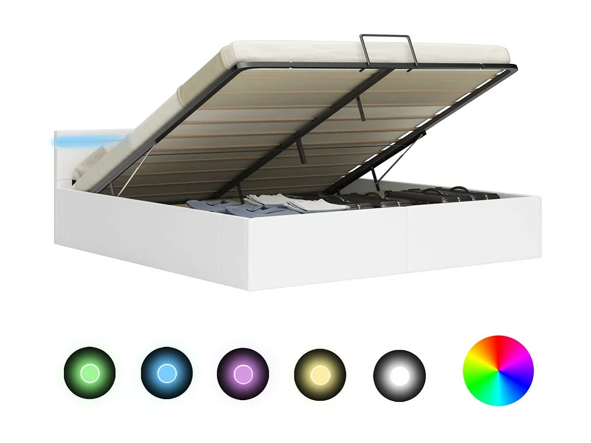 Lit à rangement avec LED Blanc Similicuir 180x200
