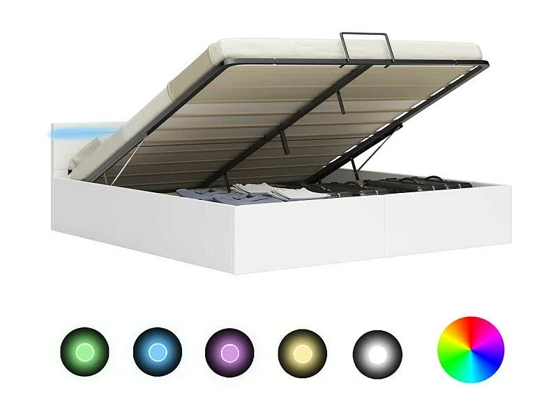 Lit à rangement avec LED Blanc Similicuir 180x200