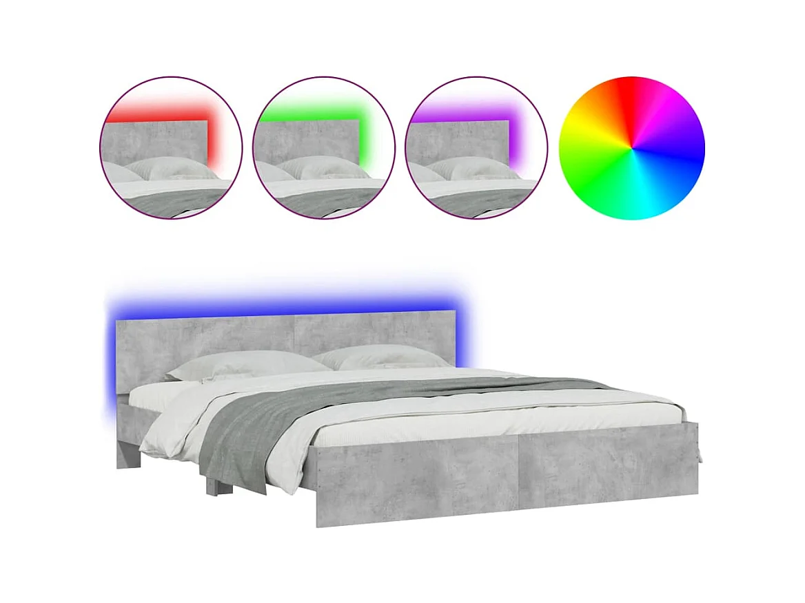 Cadre de lit avec tête de lit et LED gris béton 200x200