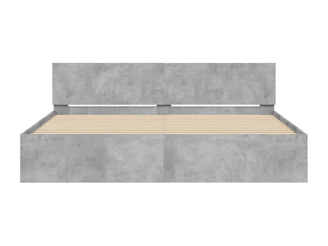 Cadre de lit avec tête de lit et LED gris béton 200x200