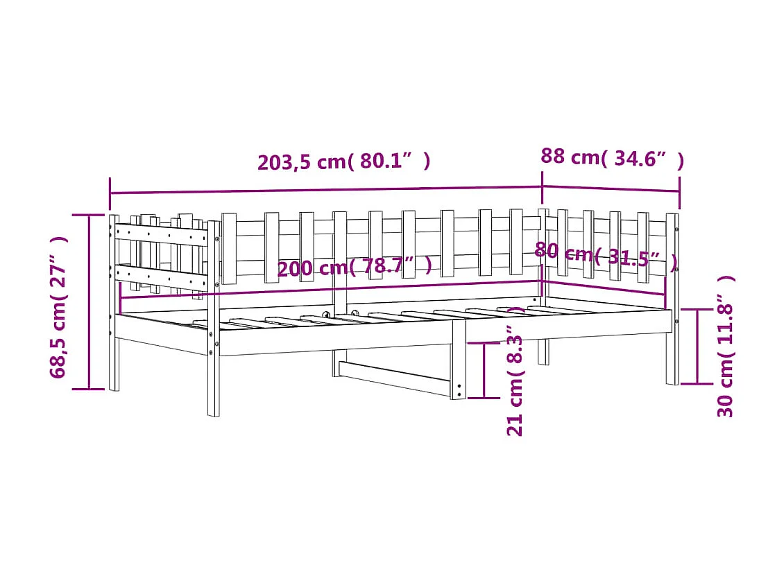 Lit de jour 80x200 Bois de pin massif