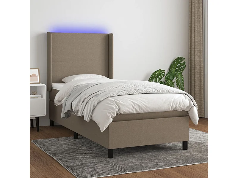 Sommier à lattes de lit matelas et LED Taupe 80x200 Tissu