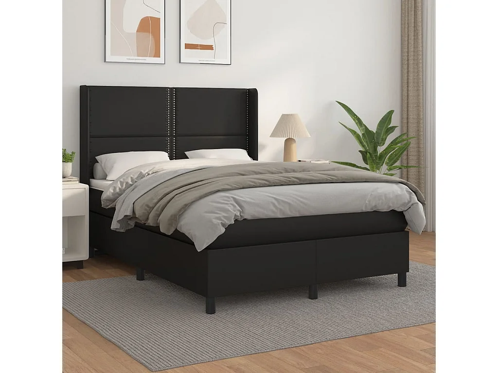 Sommier à lattes de lit avec matelas Noir 140x190 Similicuir