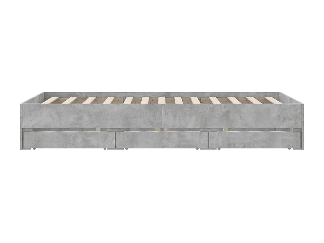 Cadre de lit et tiroirs gris béton 120x190 bois d'ingénierie