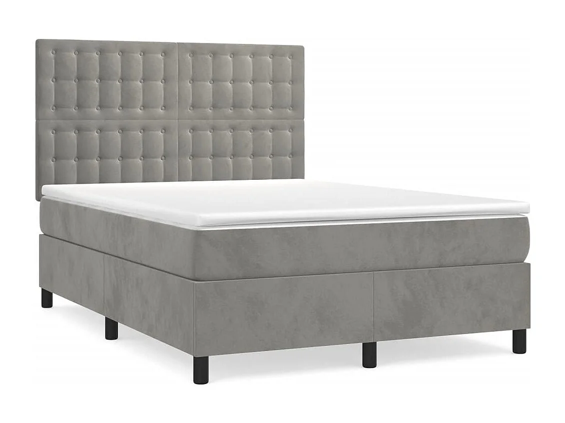 Lit à sommier tapissier et matelas Gris clair 140x200 Velours