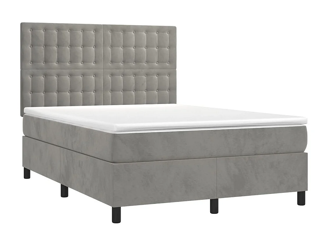 Lit à sommier tapissier et matelas Gris clair 140x200 Velours