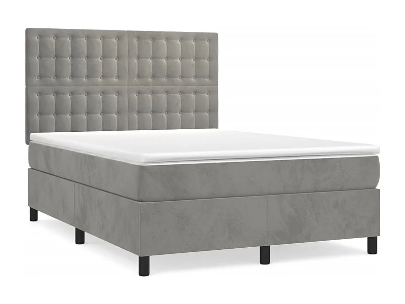 Lit à sommier tapissier et matelas Gris clair 140x200 Velours