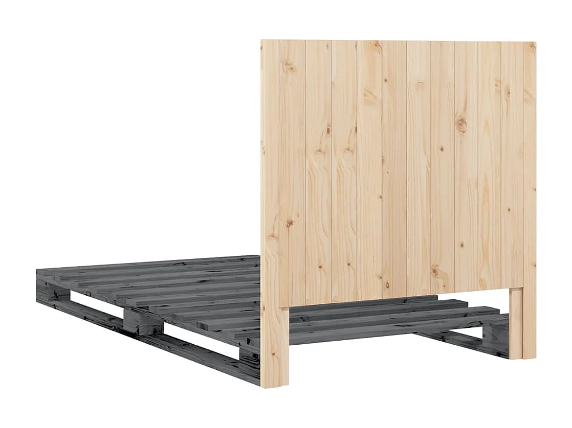 Cadre de lit et tête de lit gris 100x200 bois de pin massif