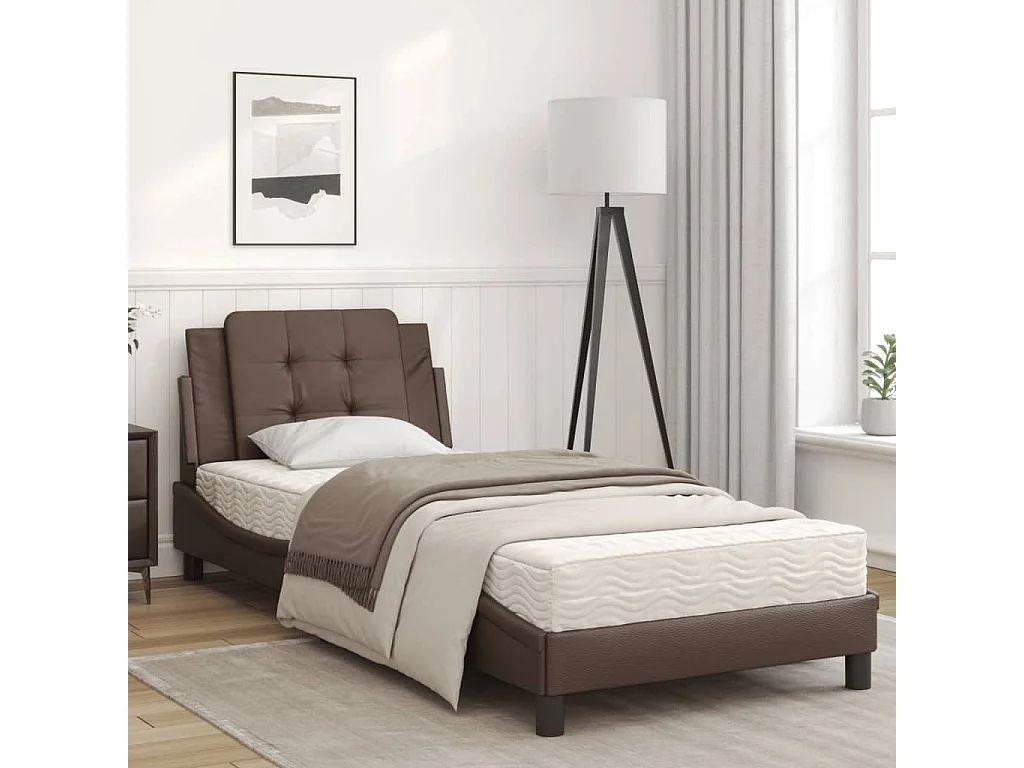 Lit avec matelas marron 90x200 similicuir