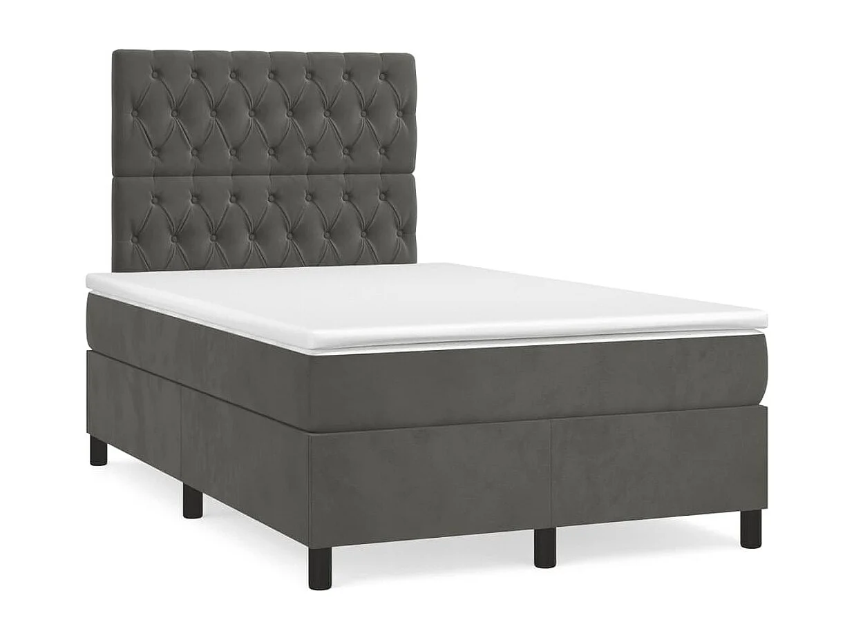 Sommier à lattes de lit et matelas gris foncé 120x190 velours