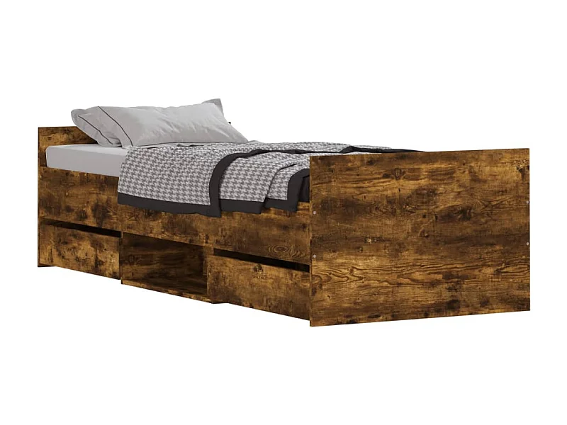 Cadre de lit tête de lit et pied de lit chêne fumé 75x190