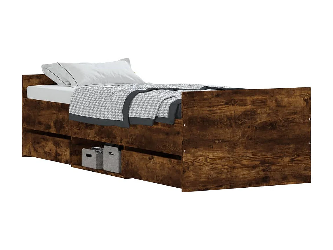 Cadre de lit tête de lit et pied de lit chêne fumé 75x190