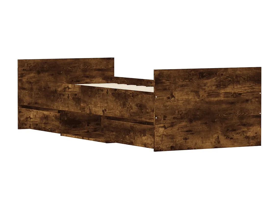 Cadre de lit tête de lit et pied de lit chêne fumé 75x190