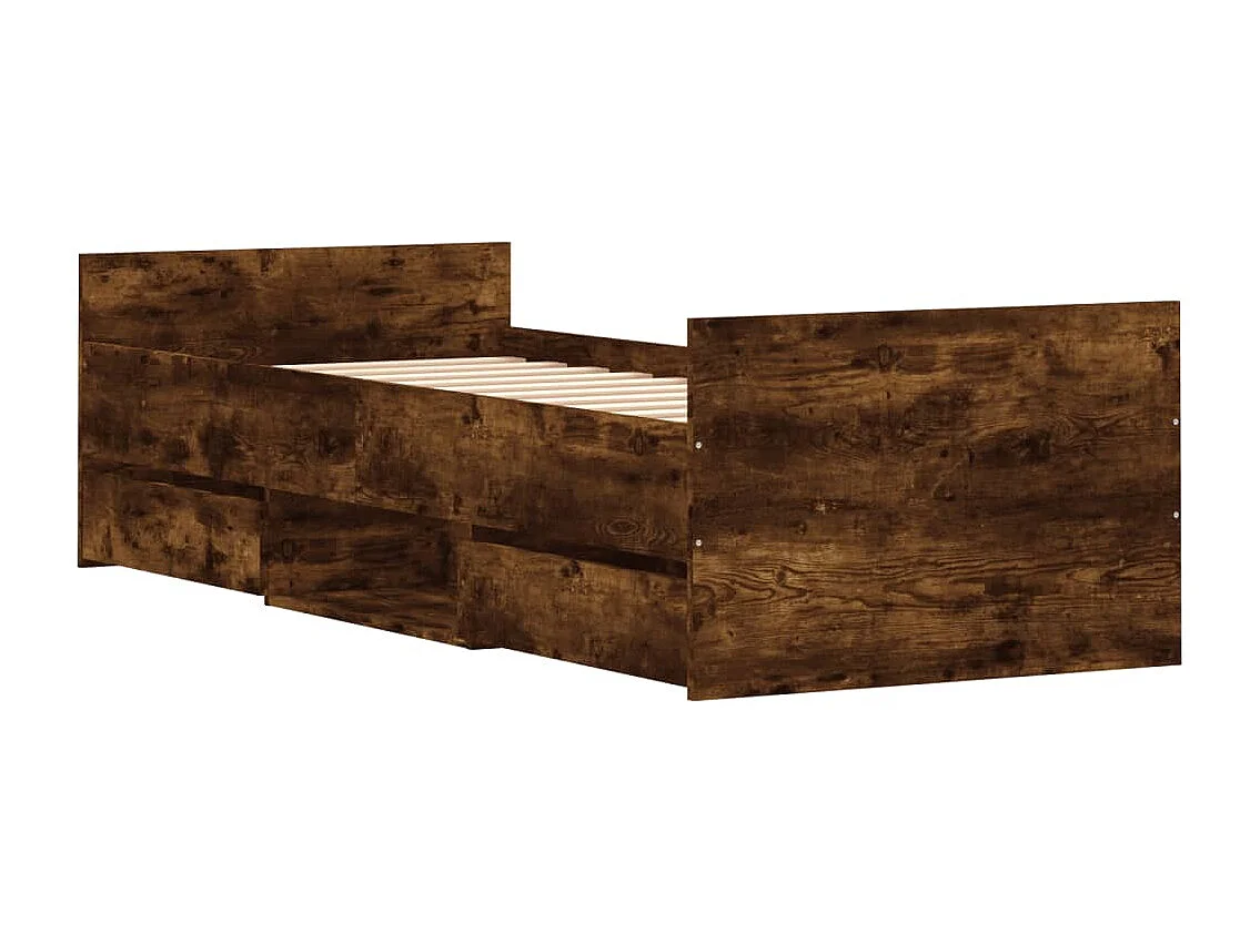 Cadre de lit tête de lit et pied de lit chêne fumé 75x190