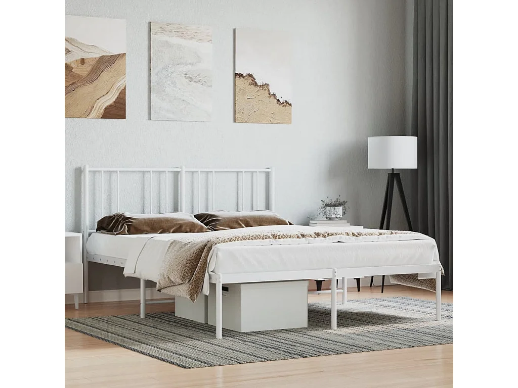 Cadre de lit métal avec tête de lit blanc 135x190