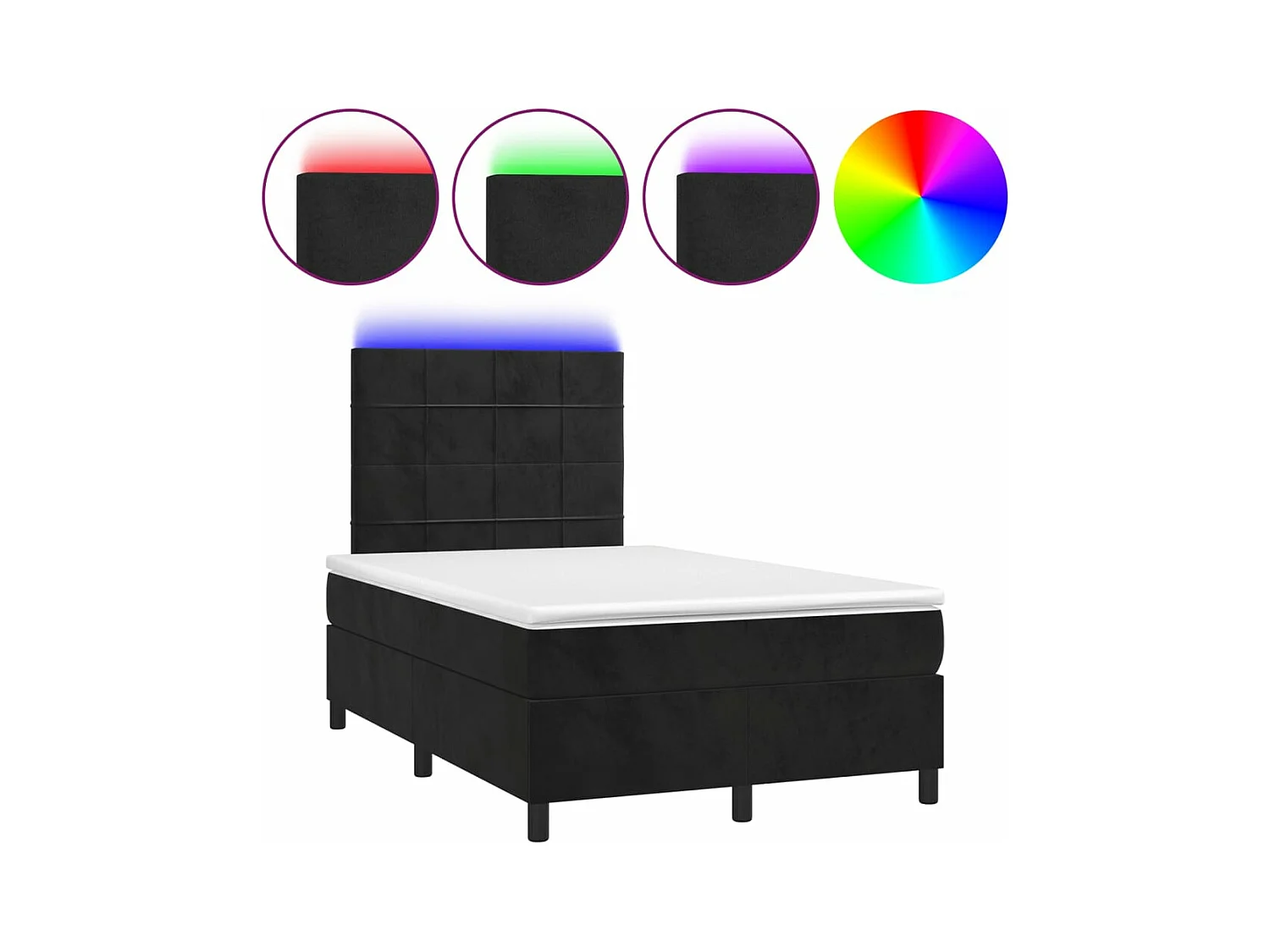 Sommier à lattes de lit matelas et LED Noir 120x200 Velours