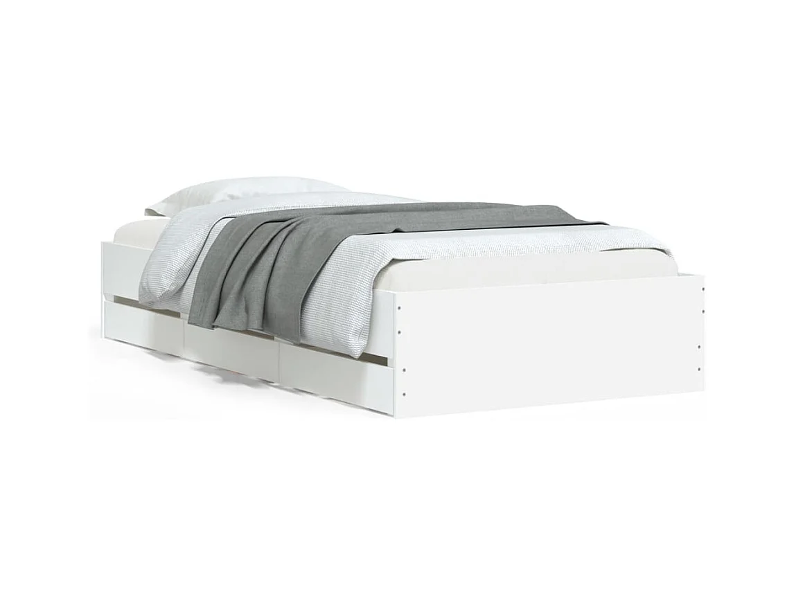 Cadre de lit avec tiroirs blanc 75x190 bois d'ingénierie