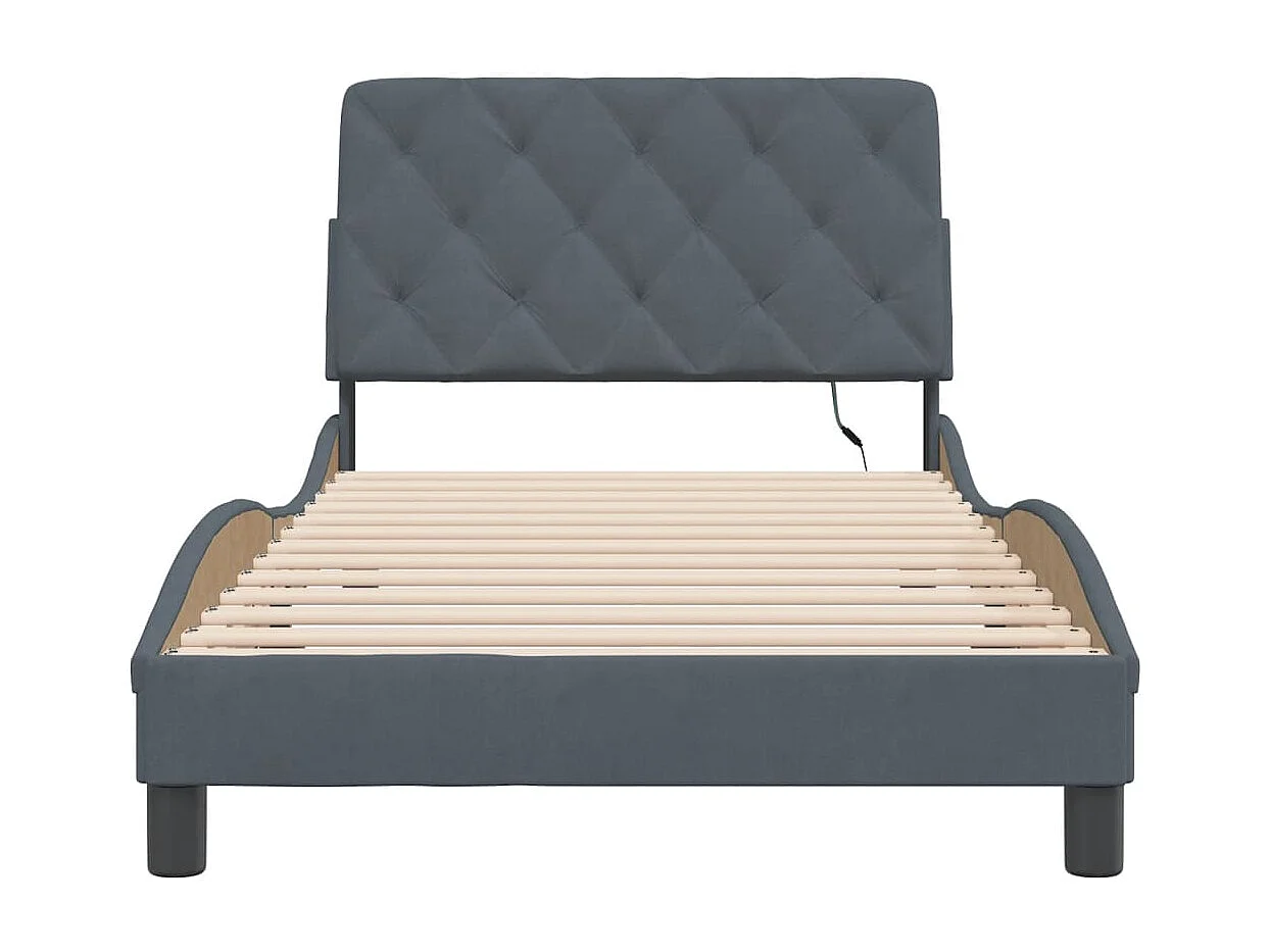 Cadre de lit avec lumières LED gris foncé 100x200 velours