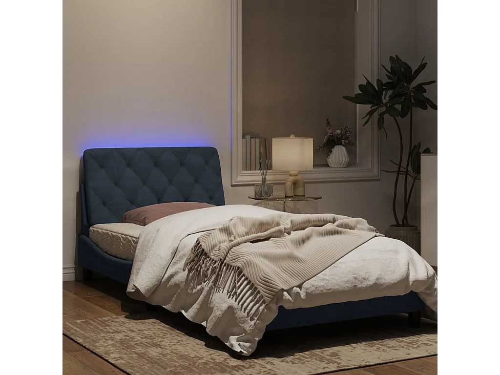 Cadre de lit avec lumières LED gris foncé 100x200 velours