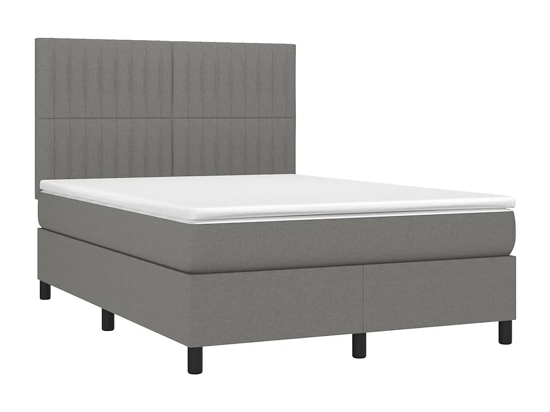 Sommier à lattes de lit et matelas et LED Gris foncé 140x190