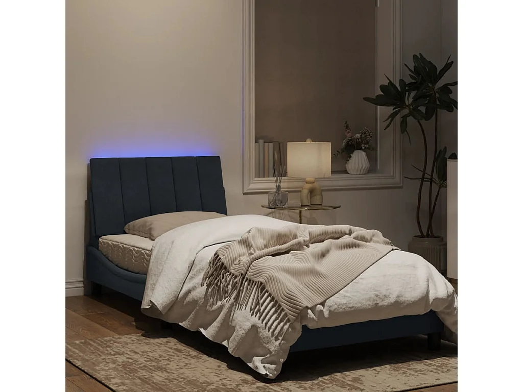 Cadre de lit avec lumières LED gris foncé 90x190 velours