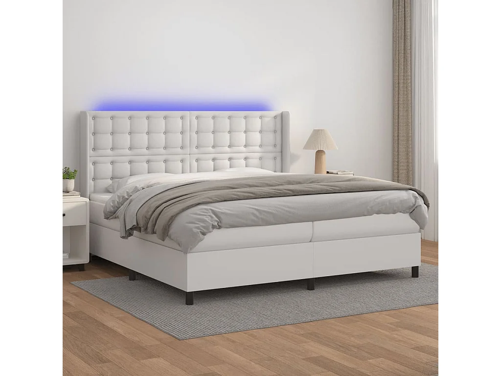 Sommier à lattes de lit matelas LED Blanc 200x200 Similicuir