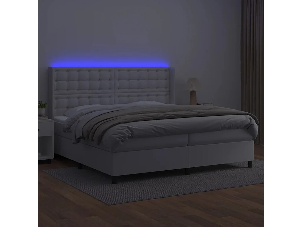 Sommier à lattes de lit matelas LED Blanc 200x200 Similicuir