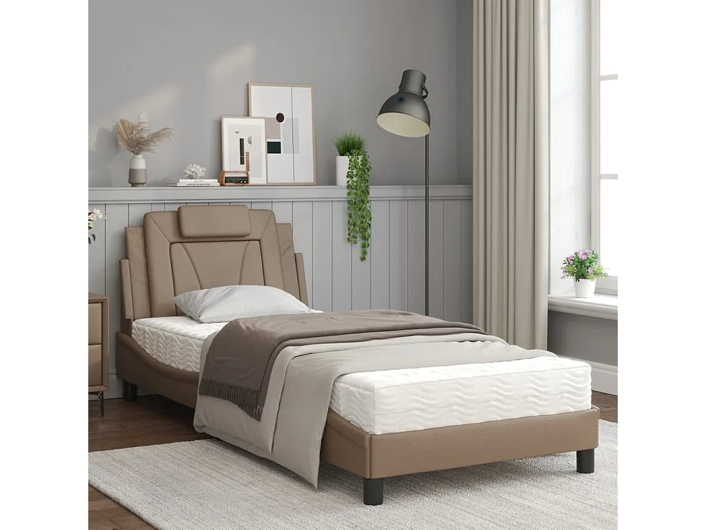 Lit avec matelas cappuccino 90x200 similicuir