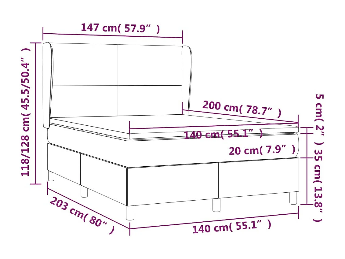 Sommier à lattes de lit avec matelas Noir 140x200 Tissu