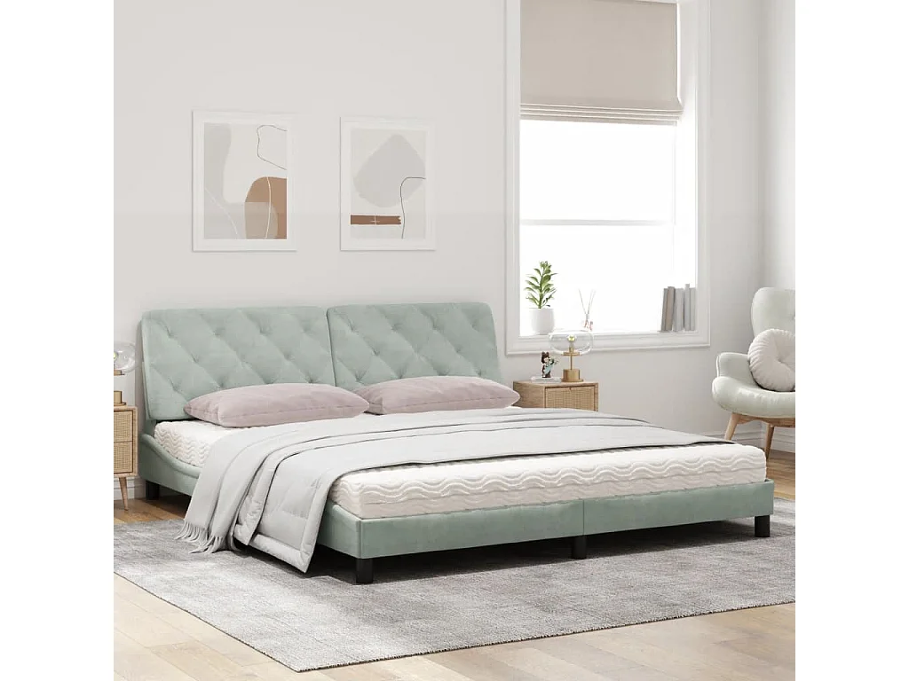 Lit avec matelas gris clair 180x200 velours