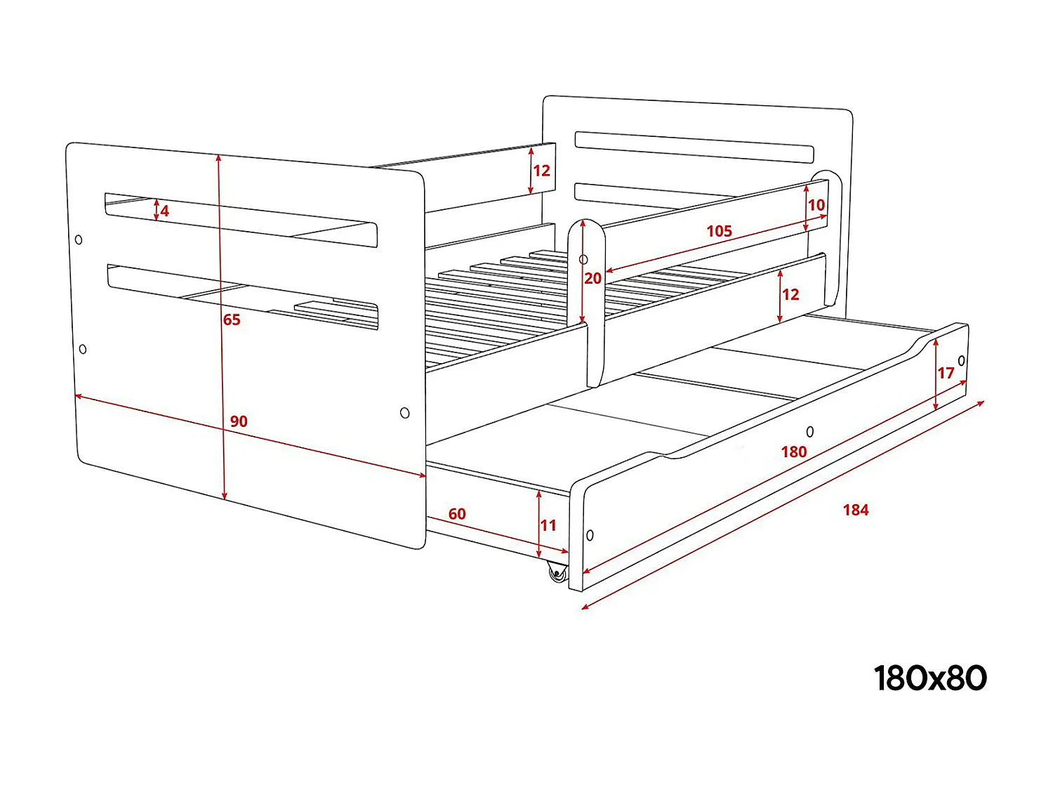 Lit enfant avec barrière de sécurité amovible blanc et gris Moly-Matelas mousse-80x140