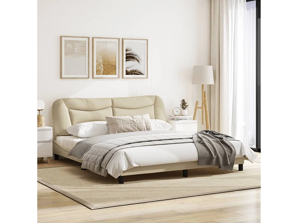 Cadre de lit avec lumières LED crème 180x200 tissu