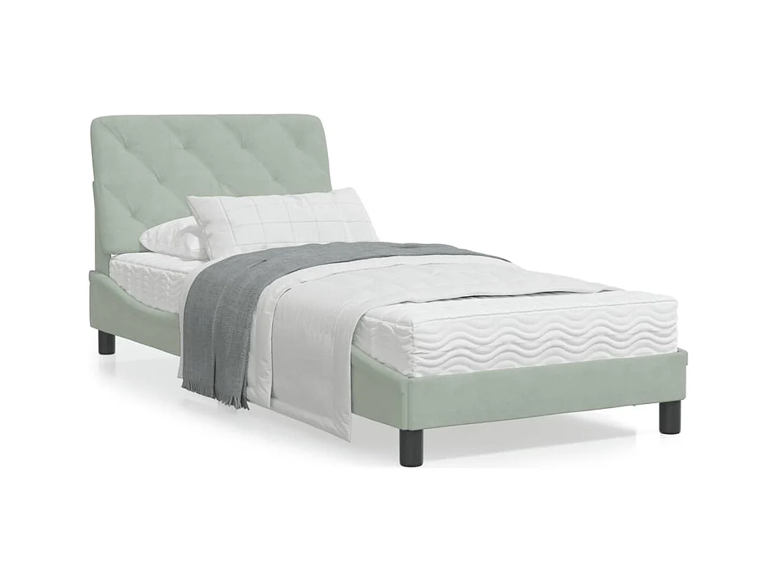Cadre de lit avec tête de lit Gris clair 80x200 Velours