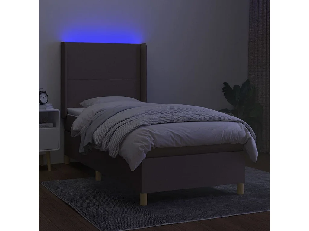 Sommier à lattes de lit matelas et LED Taupe 100x200 Tissu