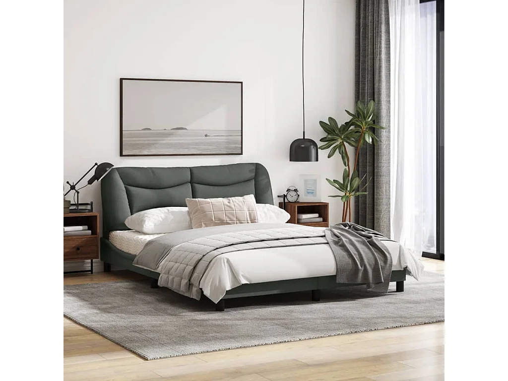 Cadre de lit avec lumières LED gris foncé 160x200 tissu