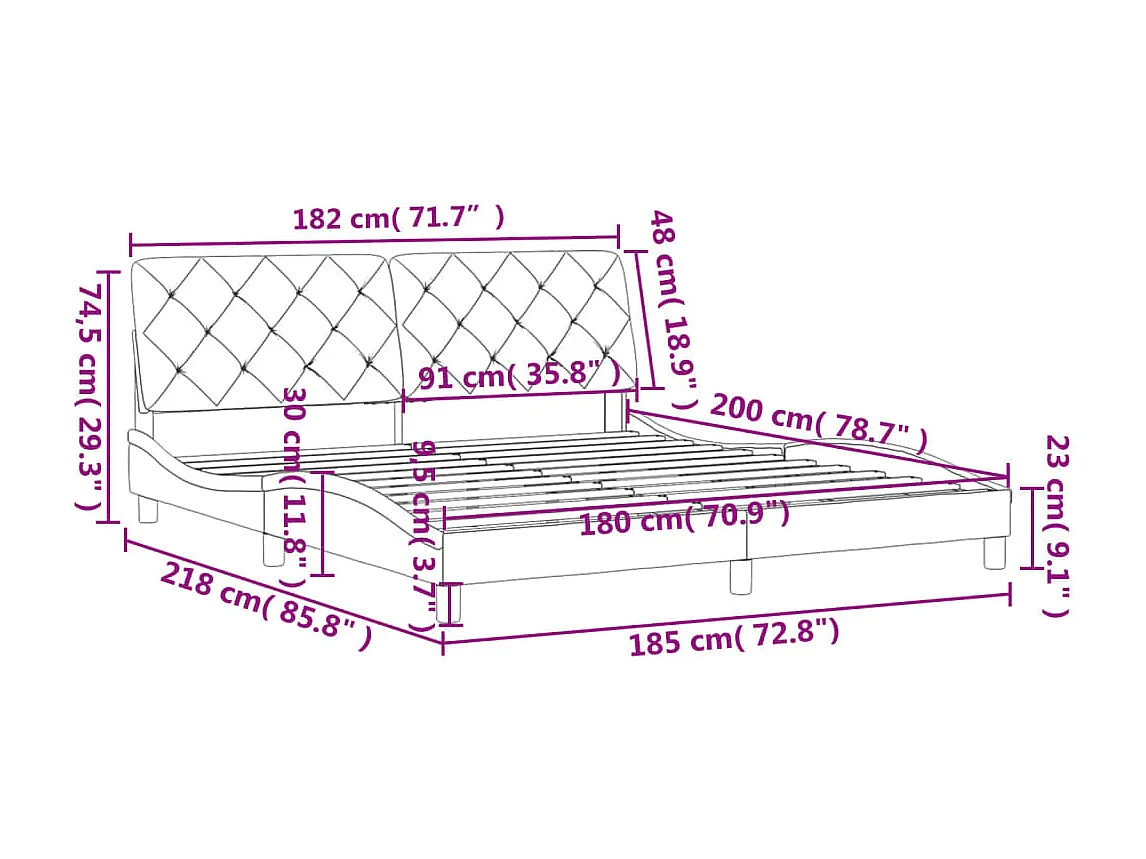 Cadre de lit avec tête de lit Rose 180x200 Velours