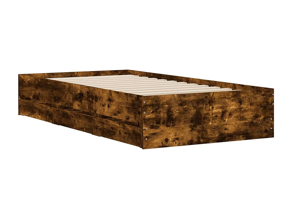 Cadre de lit et tiroirs chêne fumé 90x190 bois d'ingénierie
