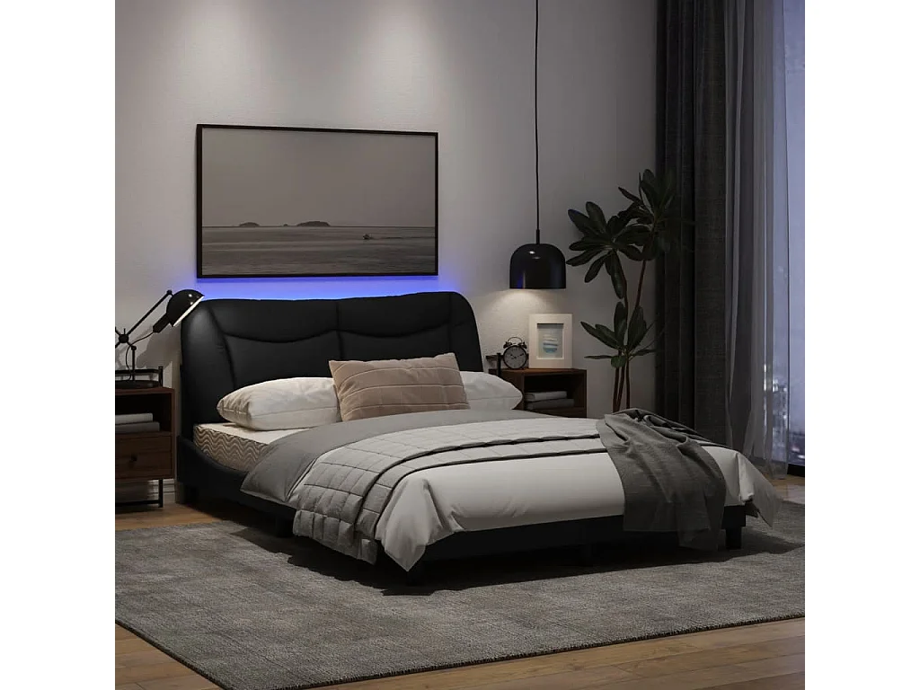 Cadre de lit avec lumières LED noir 120x200 tissu