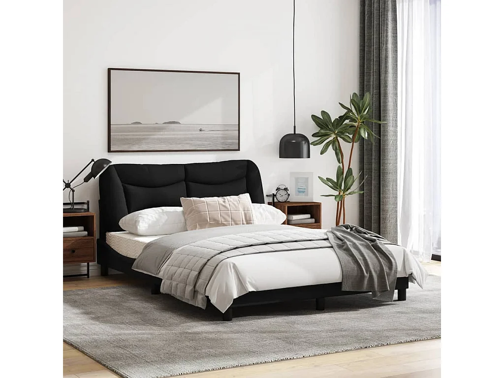 Cadre de lit avec lumières LED noir 120x200 tissu