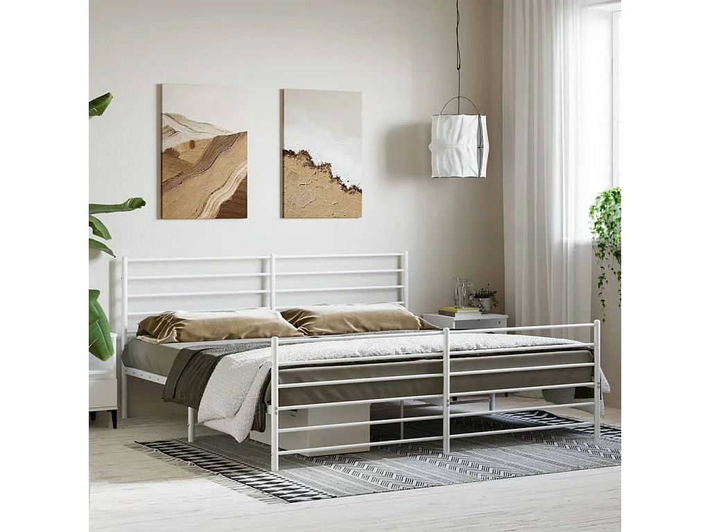 Cadre de lit métal avec tête de lit-pied de lit blanc 183x213