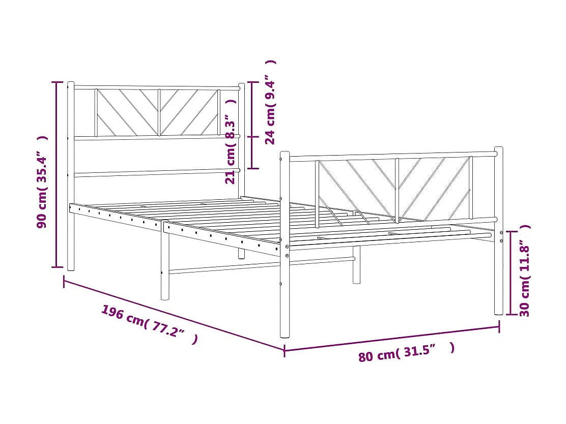 Bedframe met hoofd- en voeteneinde metaal wit 75x190 cm